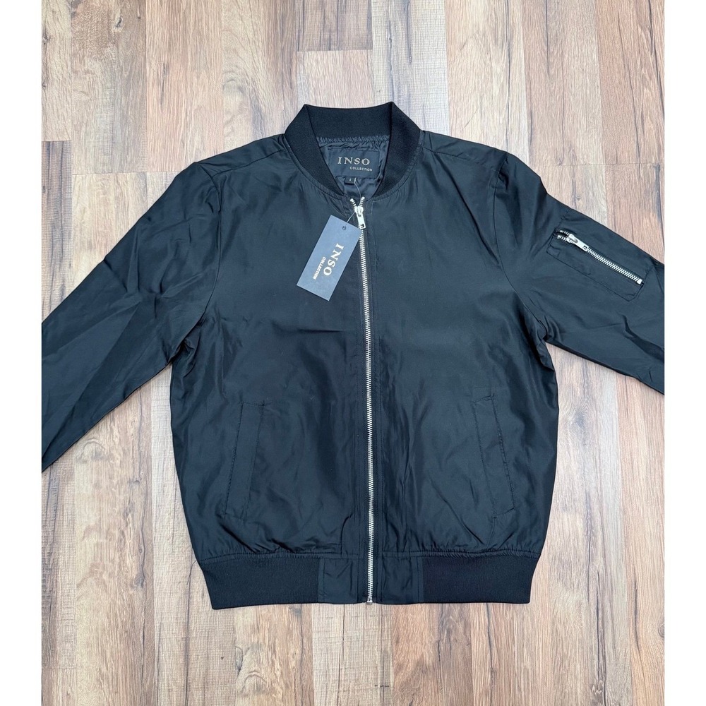 INSO‎ Collection Women's Bomber Jacket Black Nylon Zip Pocket Size S NWT